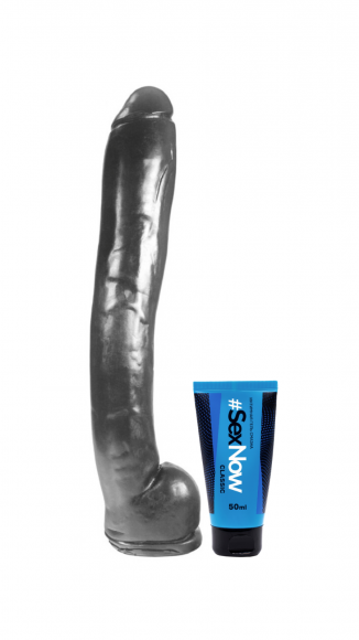 Выгодный комплект:интимная смазка для секса SexNow Classic 50 мл и фаллоимитатор Dick • Xtra Large Cock, черный, 38 см