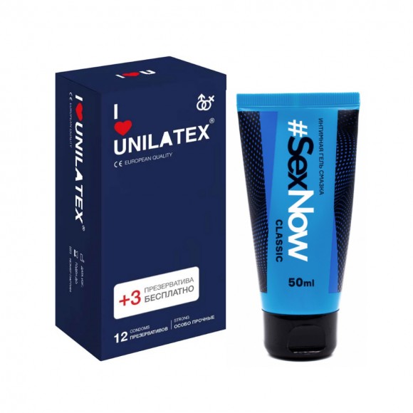 Презервативы Unilatex Extra Strong ультрапрочные 15 шт + Интимная гель смазка лубрикант для секса SexNow Classic на водной основе 50 мл 