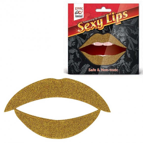 Татуировка для губ, яркий образ для вечеринки Erotic Fantasy Lip Tattoo Sexy Lips Золотой Блеск