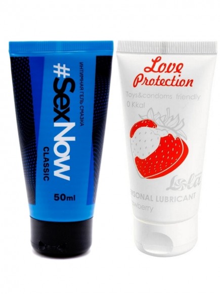 Комплект из лубриканта на водной основе SexNow  и съедобного лубриканта  Lola Games Love Protection Strawberry 50 ml