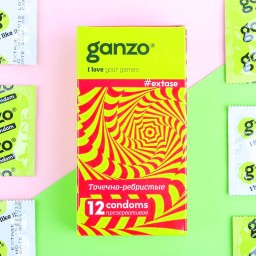 Презервативы Ganzo Extase, Точечно-ребристые, с дополнительной смазкой (12 штук)
