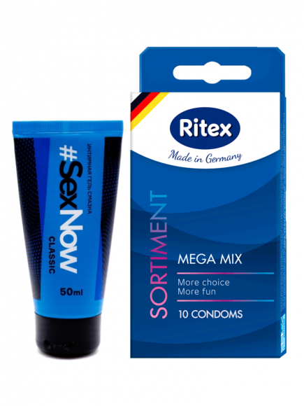 Выгодный набор смазка Sexnow и презервативы Ritex Sortiment Mega Mix 10 шт