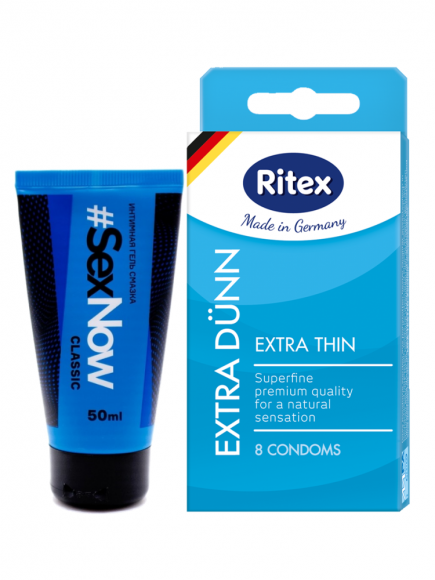 Набор: интимная смазка на водной основе SexNow Classic 50 мл и презервативы Ritex Extra Dunn 8 шт.
