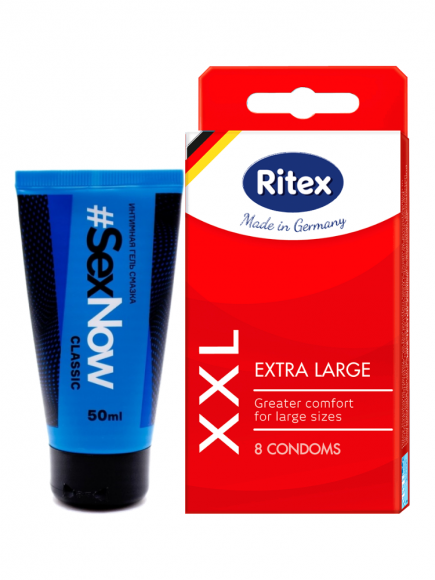 Набор гель смазка SexNow Classic 50 мл и презервативы Ritex XXL Extra Large 8 шт