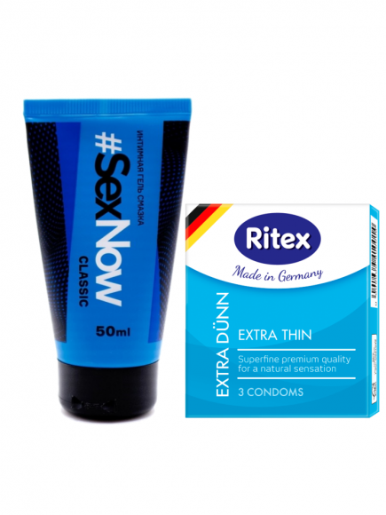Комплект презервативы Ritex Extra Dunn 3 шт. и смазка Sexnow на водной основе 50 мл